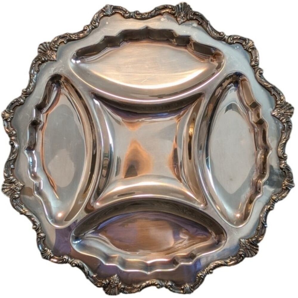 Vintage Wallace Silver Plate 5 Part Relish 16" Round Serving Tray